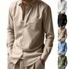 Spring/Autumn Loose-Fit Button-Down Linen Breathable Casual Men's Collared Long-Sleeved Shirt