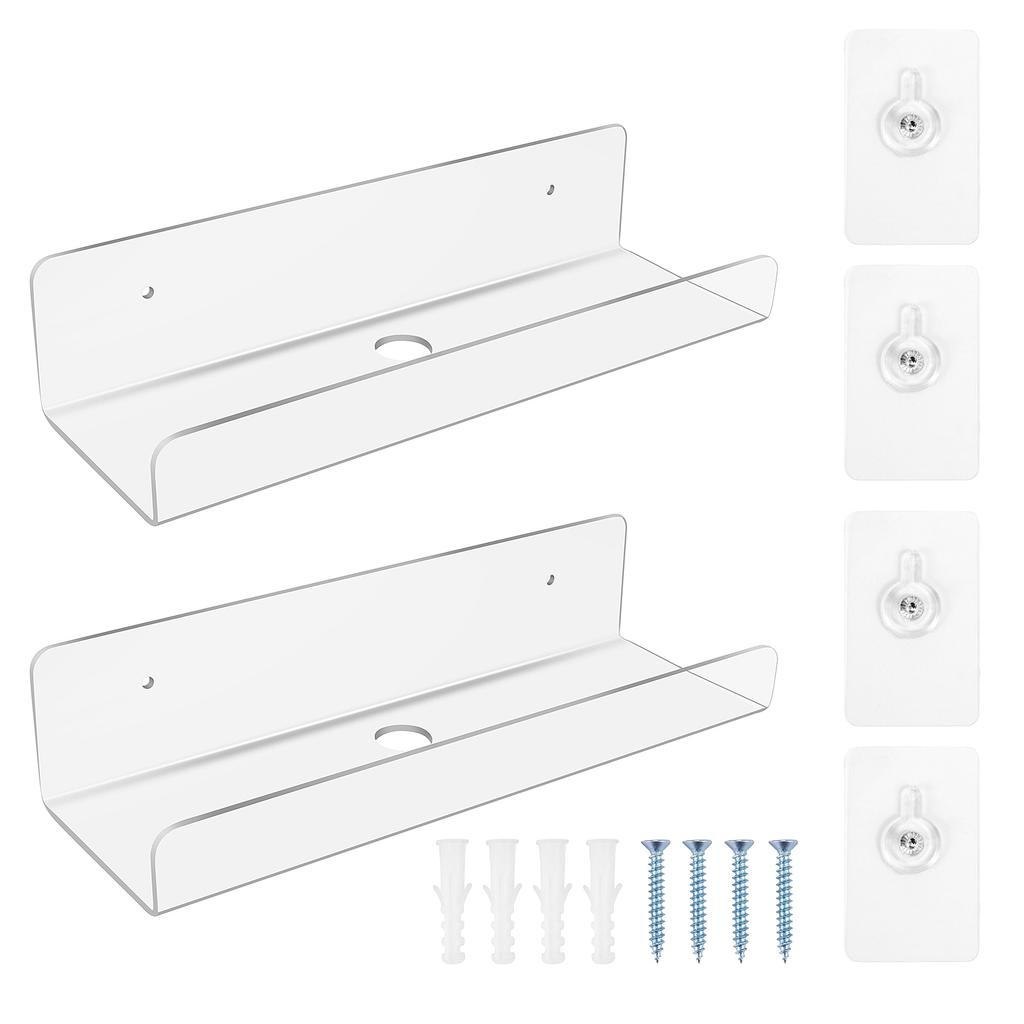 2PCS Clear Acrylic Wall Shelf Floating Book Shelves For Wall, Display Wall Shelves For Bathroom, Bedroom, Kitchen