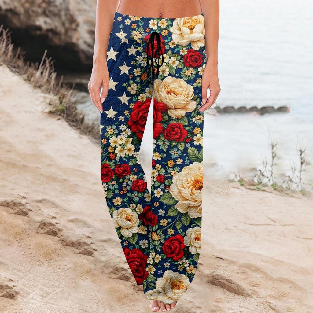 Women's Fashion Loose-Fit Drawstring Elastic Waist Casual Printed Pants