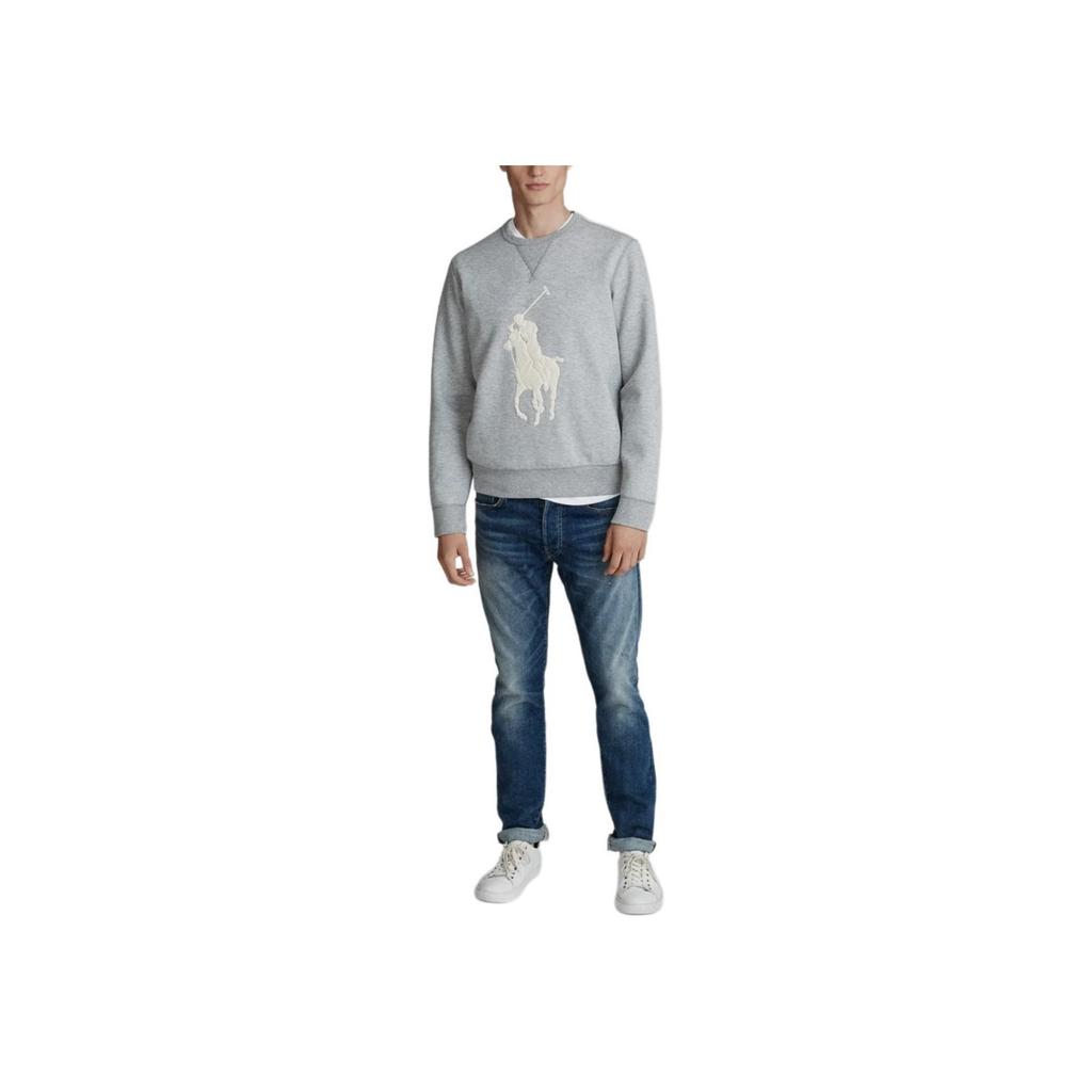 Polo Ralph Lauren FW23 Big Pony Pattern Velour Embroidered Crew Neck Long Sleeve Sweatshirt Men Sweatshirt Gray MNPOKNI16820035-020