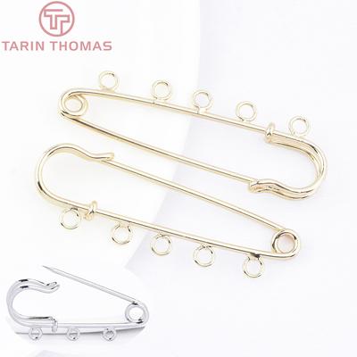(9648) 6PCS 24K Gold Color Plated Brass with Holes Clothing Pin Brooch High Quality DIY Jewelry Making Findings Accessories