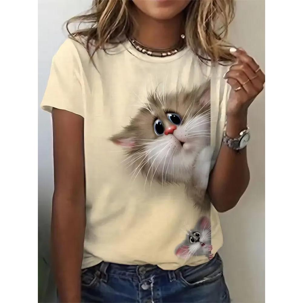 Daily Breathable Animal Print Top Women's Versatile Short-sleeved Fashion Loose T-shirt Comfortable T-Shirts Women’s