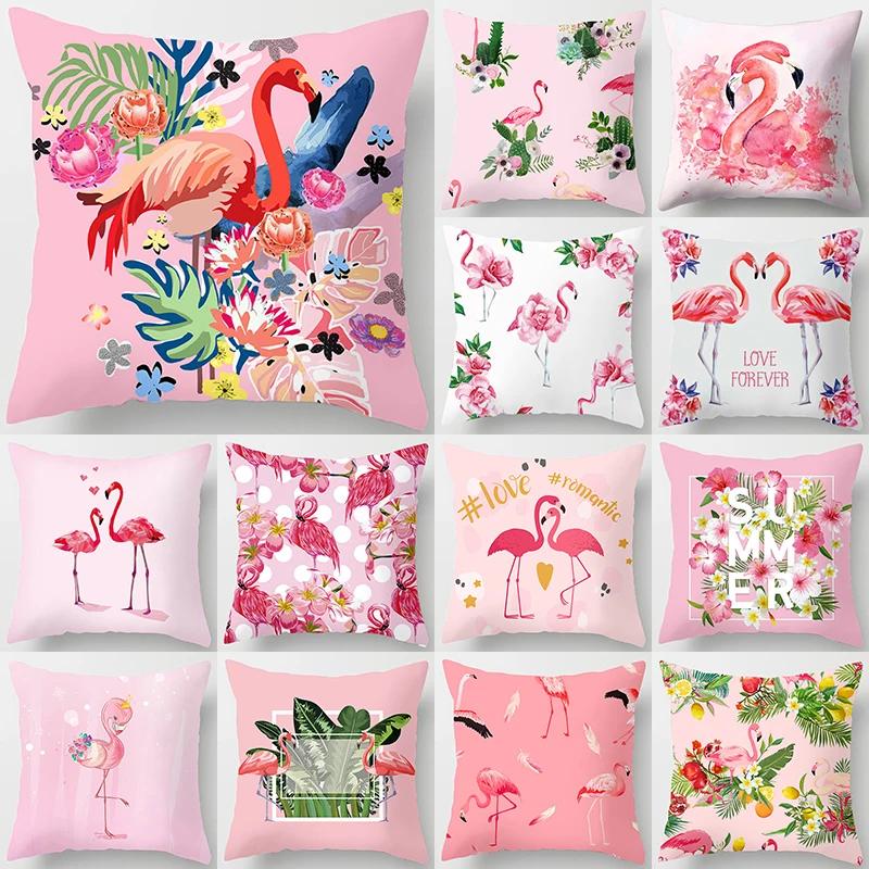Flamingo Muster Dekorative Kissen Kissenbezug Polyester Kissenbezug Wurfkissen Sofadekoration Kissenbezug 40517-3