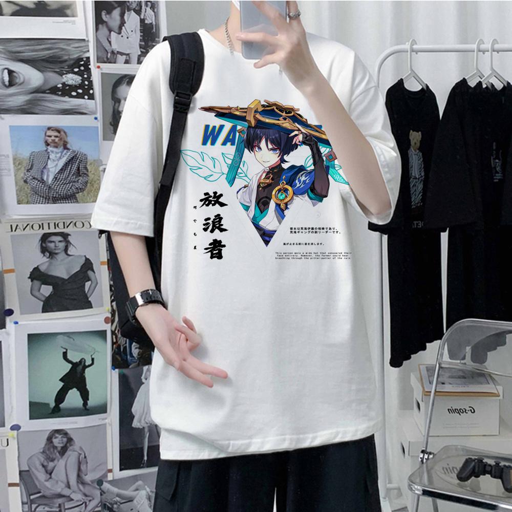 Genshin Impact Anime Kunikuzushi Print T Shirt Unisex Vintage Short Sleeve Harajuku Graphic Scaramouche Unisex Tshirt Unisex Unisex
