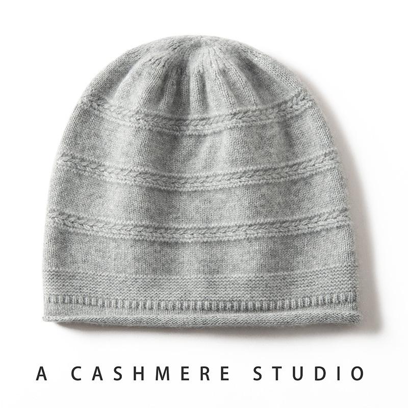 Cashmere hat big head circumference women's crimped knitted headgear stack hat autumn and winter warm solid color confinement hat