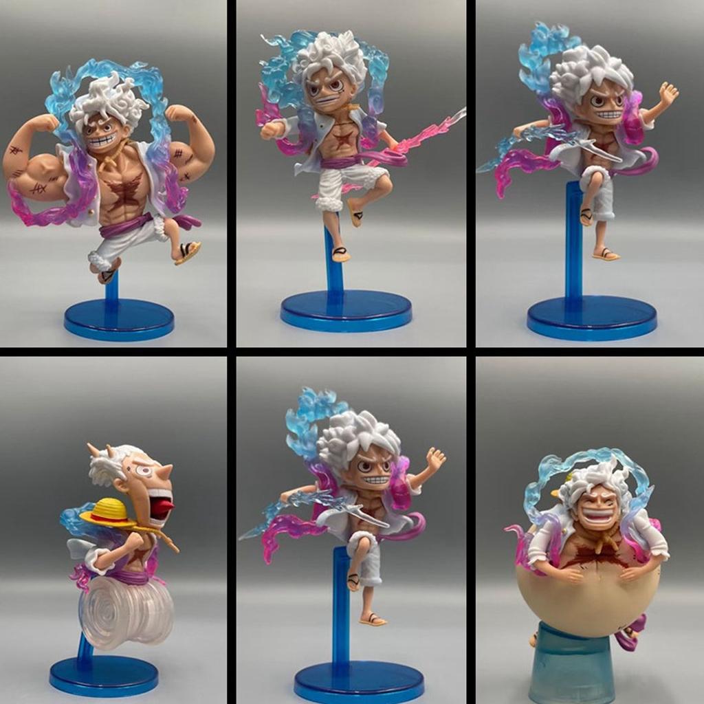 5Pcs/Set One Piece Animation Cartoon Fifth-tier Sun God Nika Luffy Q Version Anime Peripheral Toy Doll Model Desktop Ornaments