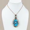 Natural Tibetan Turquoise,Moonstone Gemstone Copper Wire Wrap Pendant 3.74" R6S23