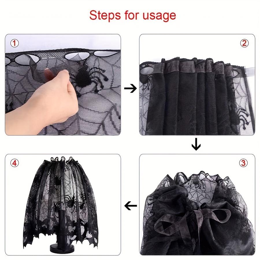 1pc Black Polyester Halloween Lace Lampshade Topper Scarf Cover Decoration, 20 X 60 Inch, Spider Web Design with Ribbon Detail