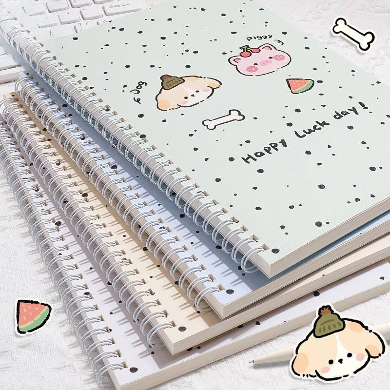 1pc A5 Cartoon Line Coil Notebook Hard Cover Kawaii Korean Stationery School Supplies for Students Back To School