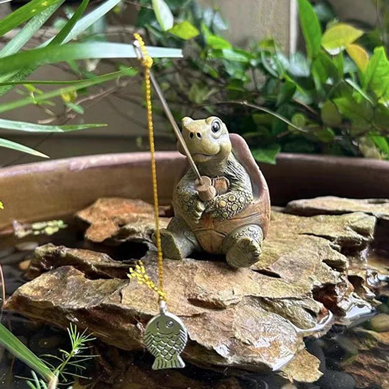 Fishing Turtle Hanging Turtle Figurine For Basin Fish Tank Aquarium Rockery Pond Courtyard Garden Decor Ornaments Decoration