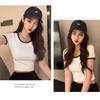 Women's Color Block Trim Crop Top, Cotton Slim Fit Short Sleeve T-Shirt