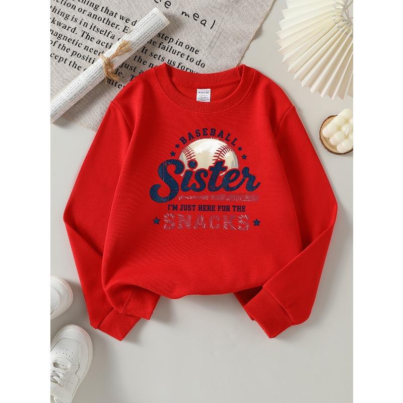 European sizes Girls' Long-Sleeve Round Neck Sweatshirt With Printed Design, Casual And Versatile For Everyday Wear, Commuting, Vacation, And Sports.