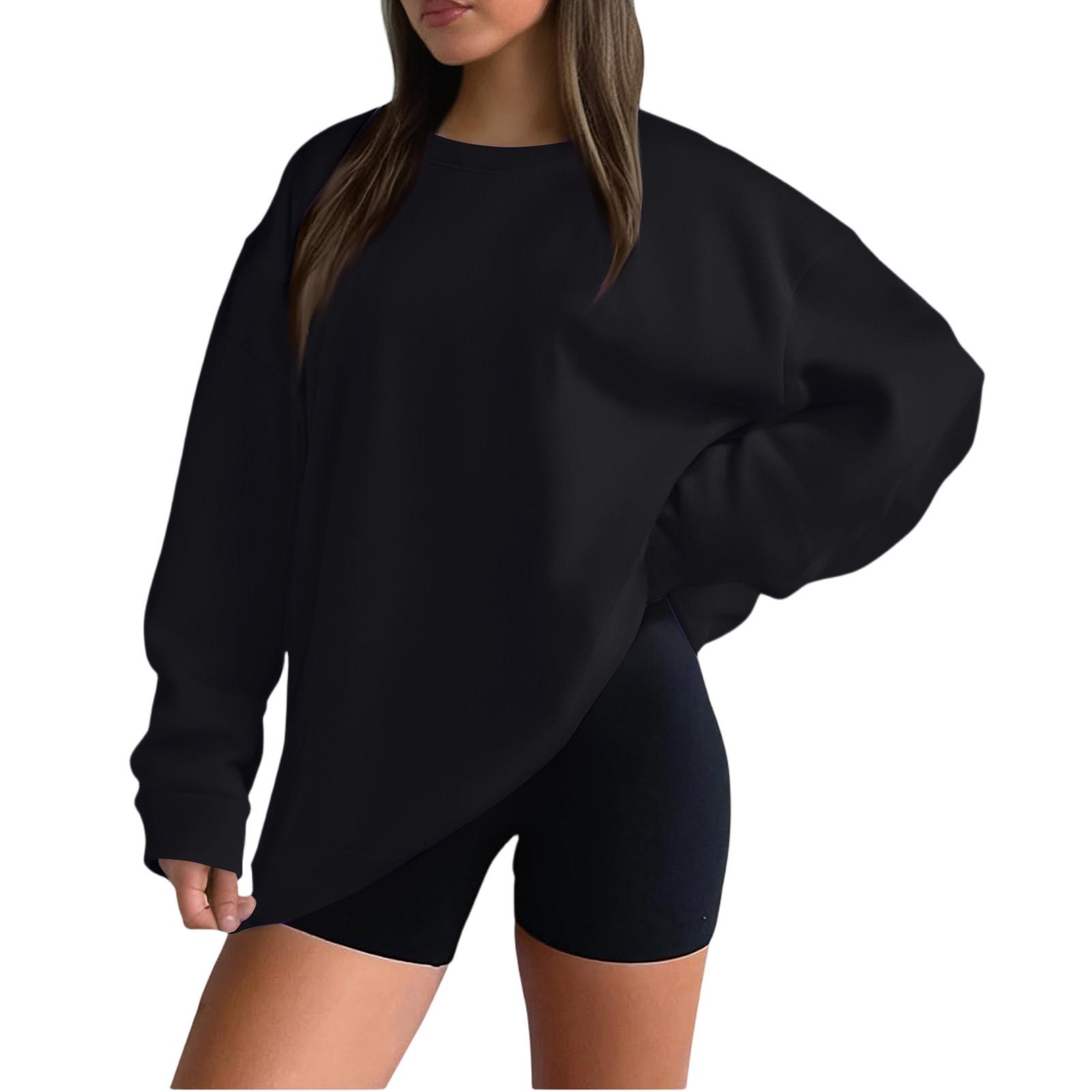 

Women s Casual Fashion Loose Sports Round Neck Pullover Long Sleeve Sweatshirt L чорний