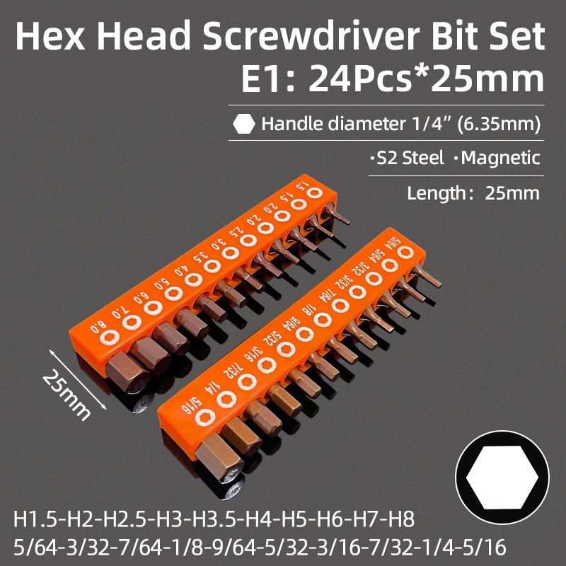 Hex Bit Set Head Allen Wrench Screwdriver Bit Set SAE Metric Hex Shank Magnetic Screw Driver S2 Steel Electric Drill Hand Tools