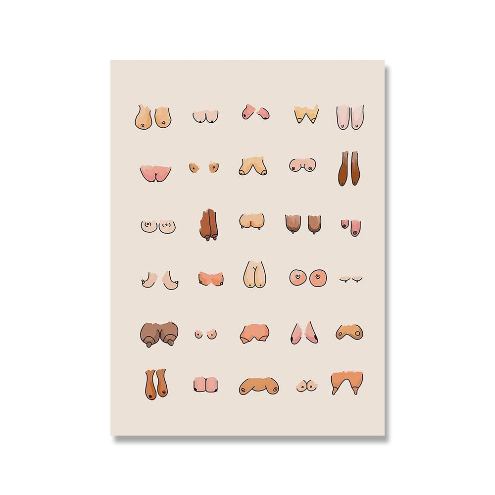 

Забавная красочная ванная комната для всех рас, тело, попка, грудь, настенная живопись на холсте, постеры и принты, линейные картинки для гостиной 21x30cm No Framed