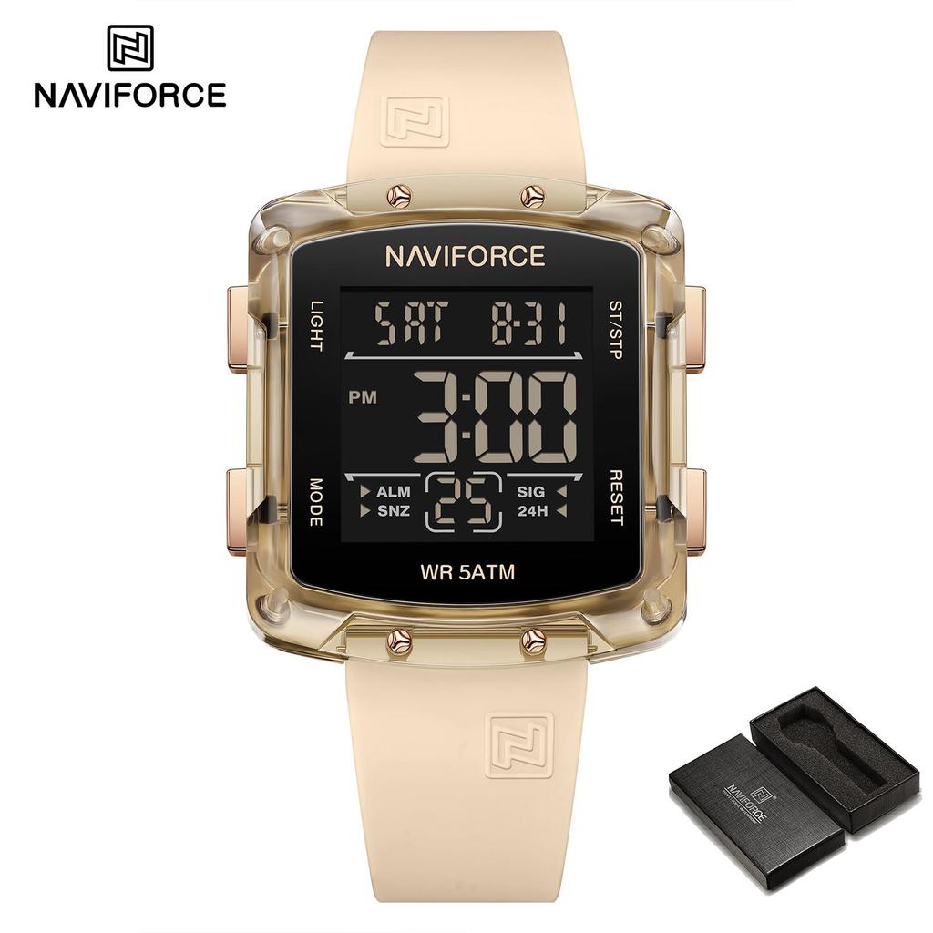 NAVIFORCE Original Unisex Digital Watch for Women Men LCD Display Luminous Pattern Chronograph Silicone Strap Waterproof Boys Girls Watch NF7121
