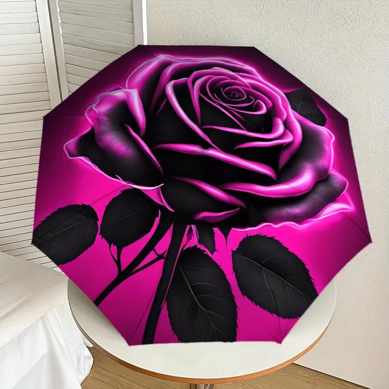 1pc rose flower Pattern Umbrella  Automatic Opening and Closing Umbrella, High quality Umbrella, Ideal Gift for Her 170