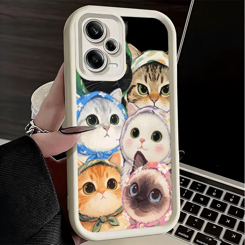 Cute Floral Headscarf Kitten Soft Phone Case for Xiaomi Poco X7 X6 X5 Pro X4 Gt X3 F7 Ultra M8 M7 Redmi 15C 15 14C 13 13C 12 12C