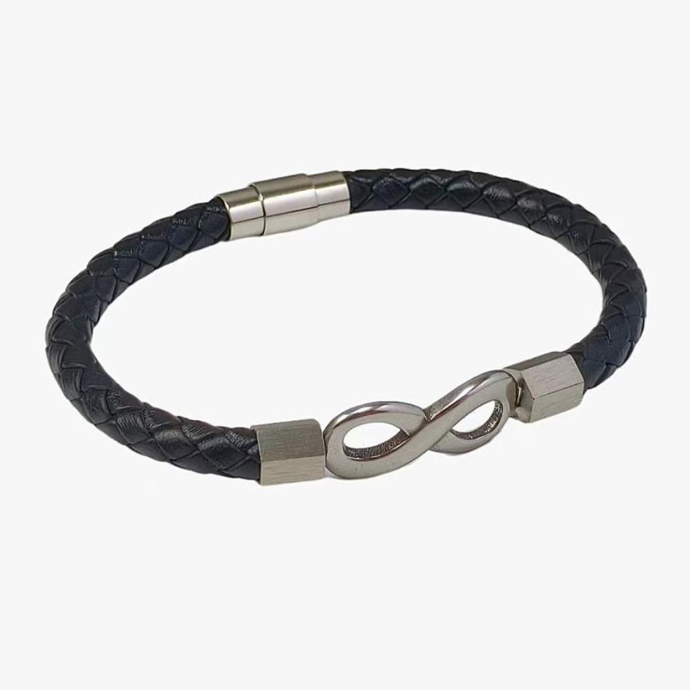 Jewelry Stainless Steel Hand-woven Leather Bracelet Personalized 8-character Men's Leather Rope