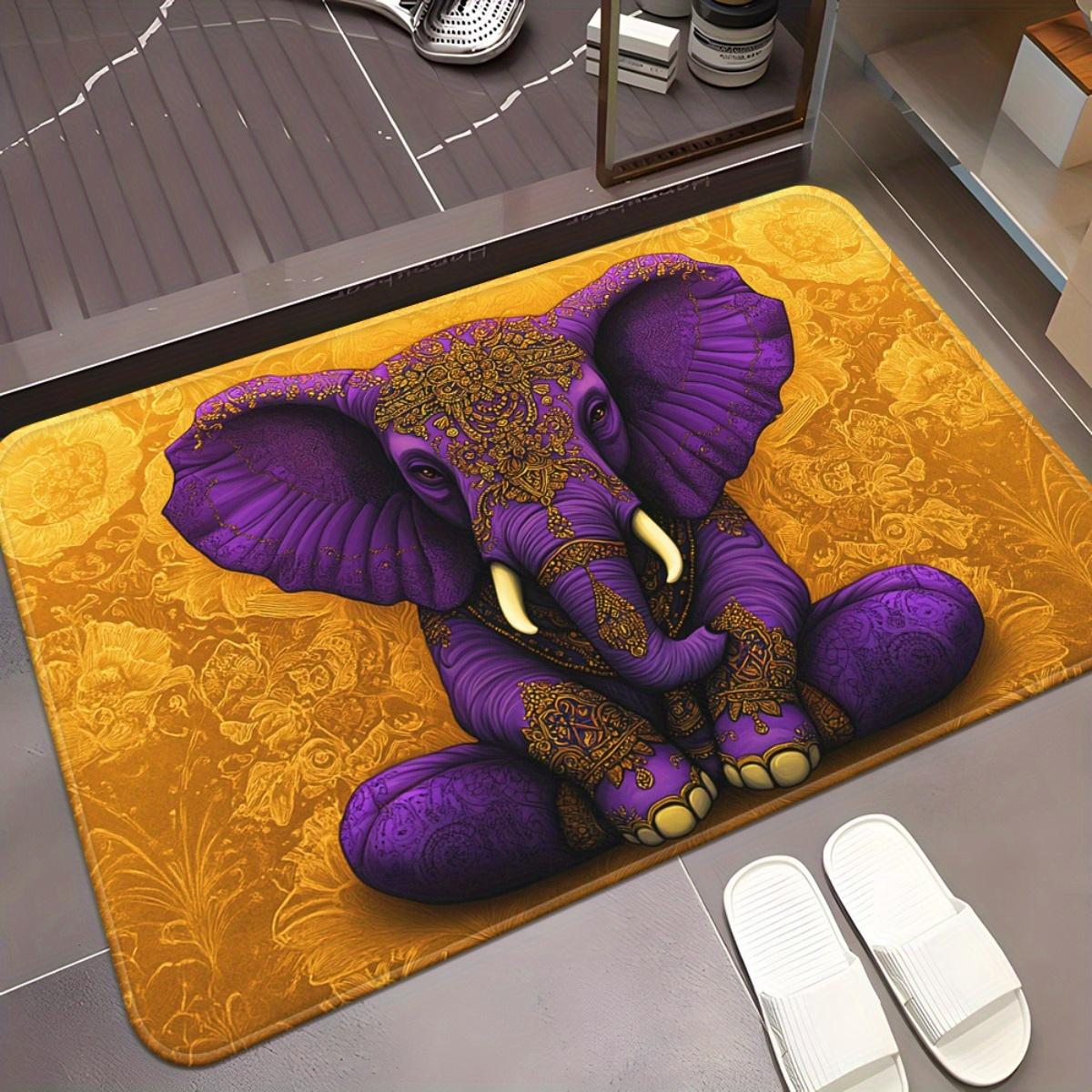 

1pc Purple Elephant on Golden Background HD Printed Non-Slip Door Mat, Absorbent Machine Washable Polyester Mat for Bathroom Bed 40x60cm