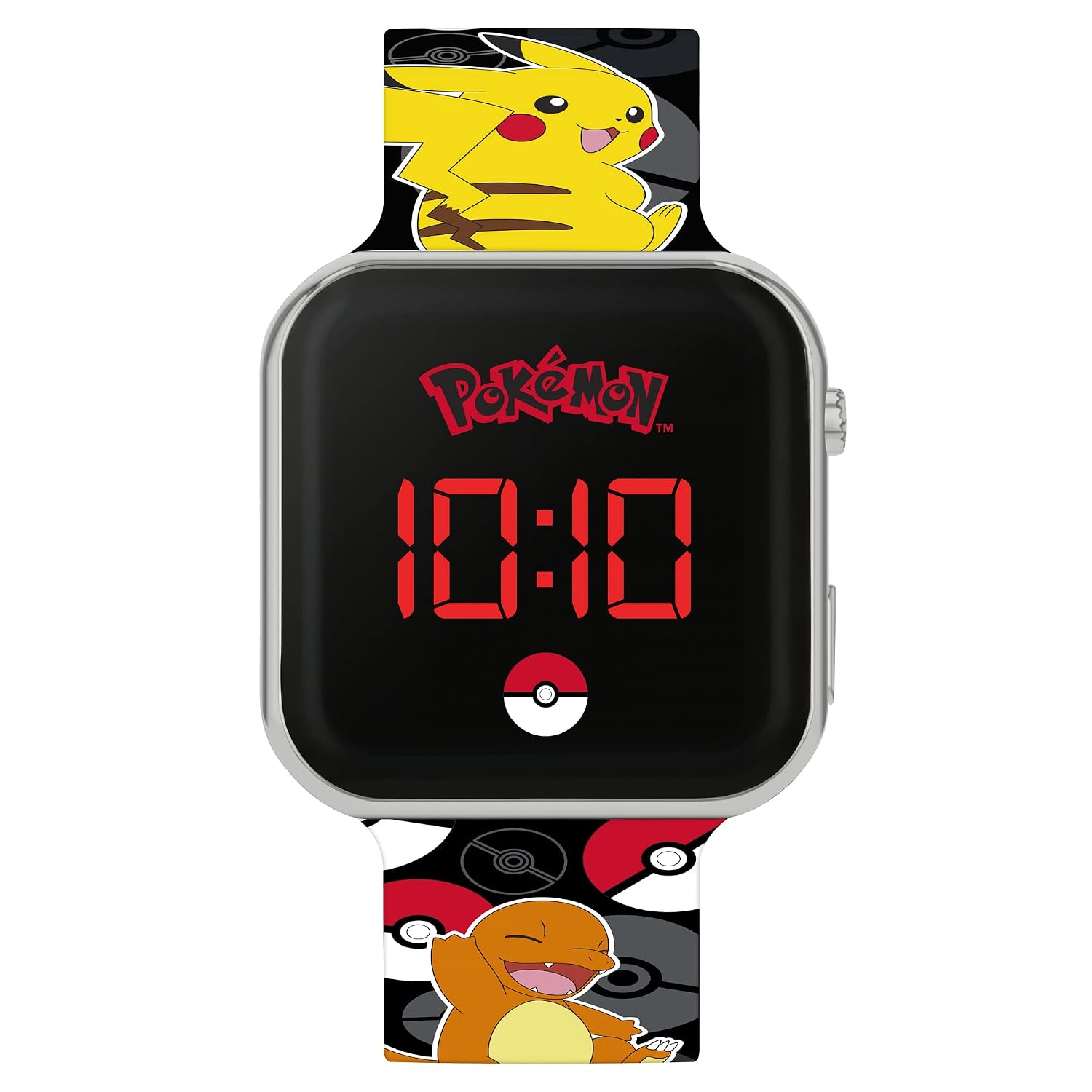 Pokemon Boys Digital Quartz Watch Silicone Strap POK4322 Black Print
