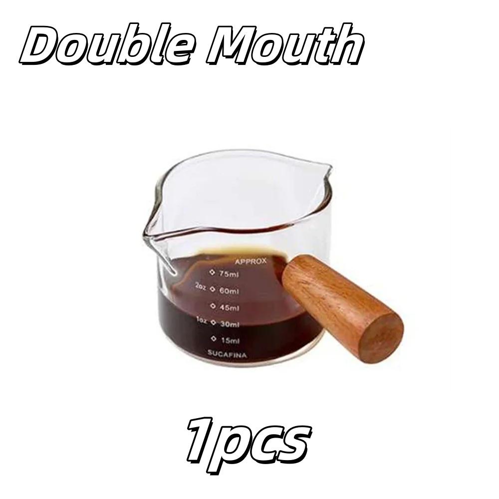 1pcs Glass Measuring Cup With Wood Handle Espresso Double Single Mouth Milk Coffee Clear Mug Coffee Supplies Kitchen Accessories