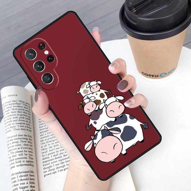 Cartoon Cute Cow Spots Phone Case Cover For Samsung Galaxy S24 S25 Ultra S21 S22 Ultra S10E Note 10 Plus Note 20 FE S23