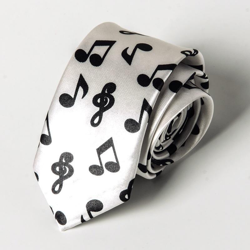 Classic Musical Notes Printed Tie Silky Narrow Neckties Slim Smooth Piano Guitar Necktie Simple Elegant Trendy Unisex Ties Gift
