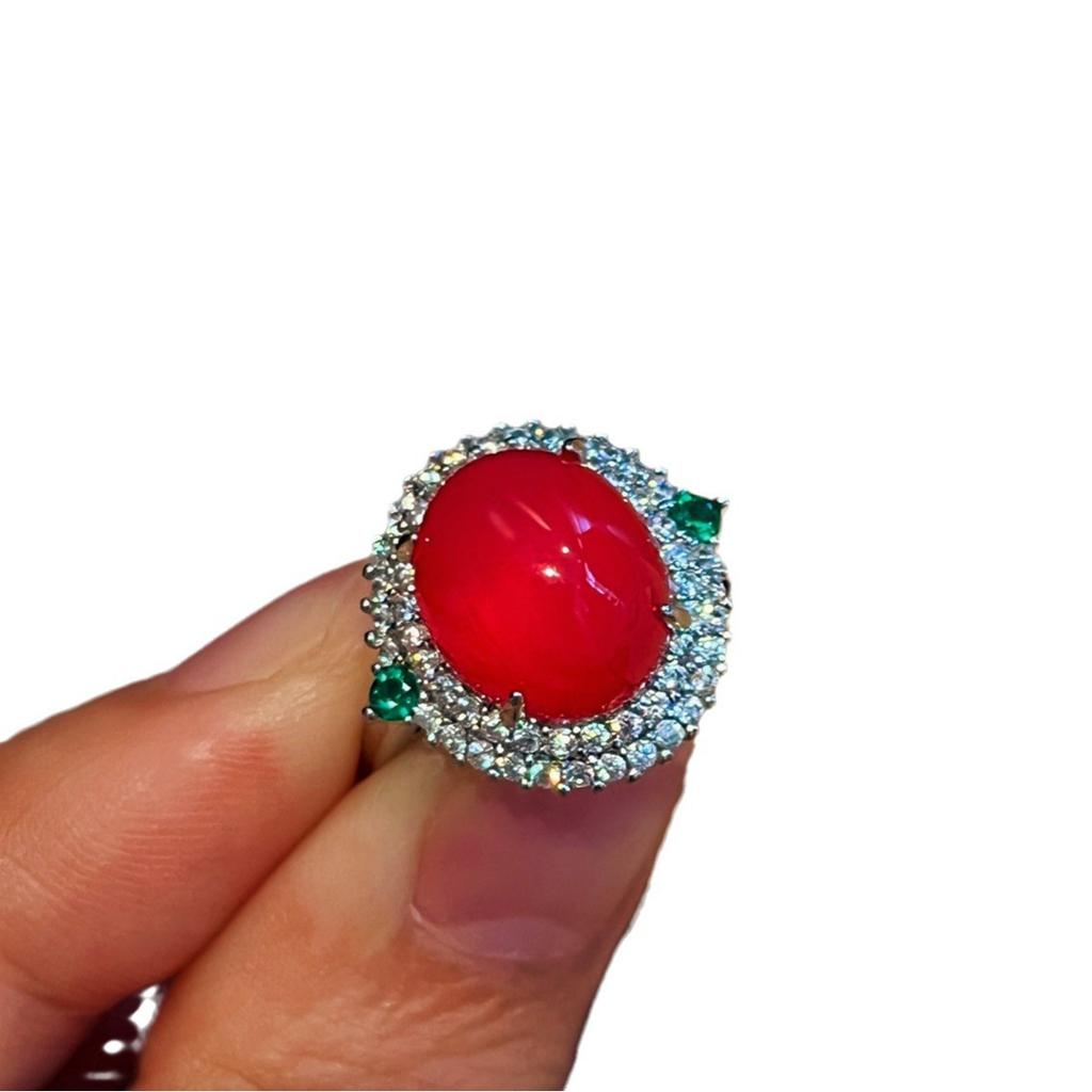 Jade Rot Beleuchtung Natürlicher Chalcedon Ring Achatring, Echte Aufnahme