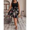 Women's Fashionable Casual Color Blocked Printed Sleeveless Waist Dress In Large Size