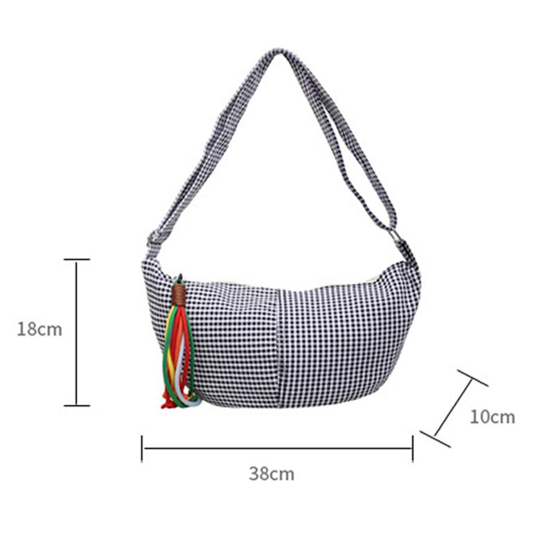 Simple Plaid Canvas Shoulder Bag Large Capacity Casual Crossbody Dumpling Shopping Bag Student Commute Niche Style