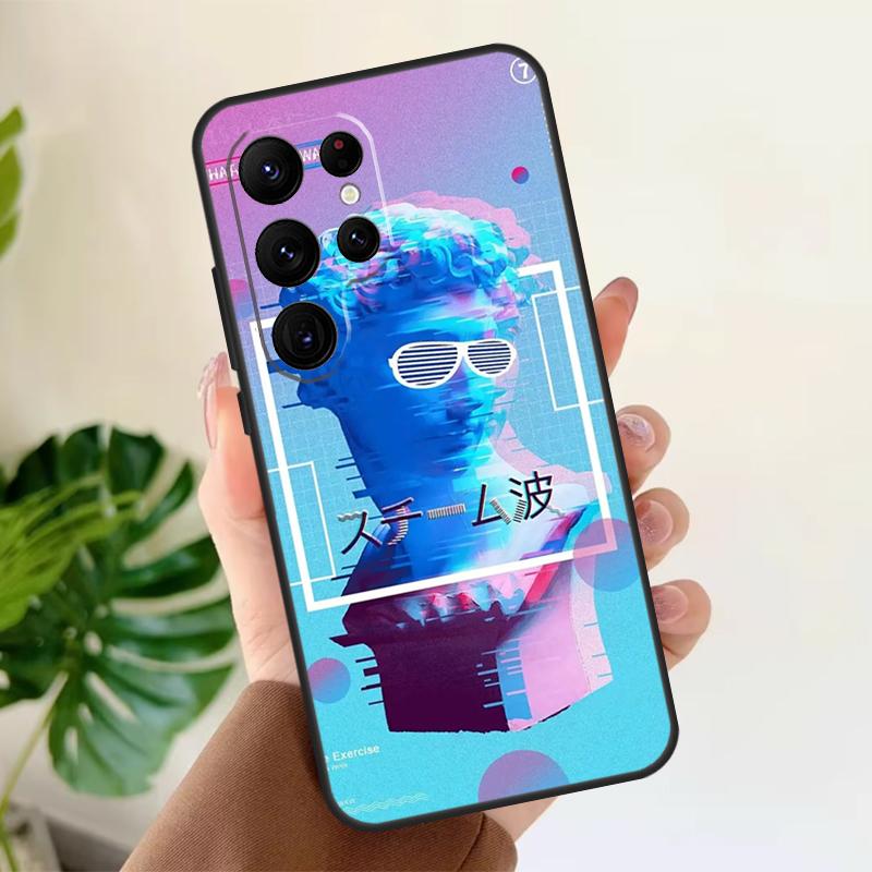 Great Wave Retro Cyber Statue Soft Case For Samsung Galaxy S25 Ultra S21 S22 S23 S24 Plus S9 S10 S20 FE S24 FE Phone Cover