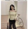 2024 French One-Shoulder Slit Knit Sweater: Women's Spring Irregular Slim-Fit Long Sleeve Top