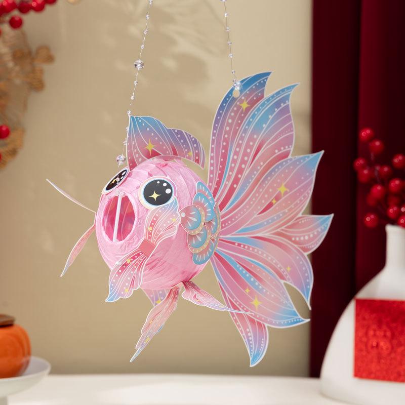 2026 DIY Handmade Chinese Goldfish Flower Lantern for Kids - Ancient Style Luminous Koi for New Year & Lantern Festival