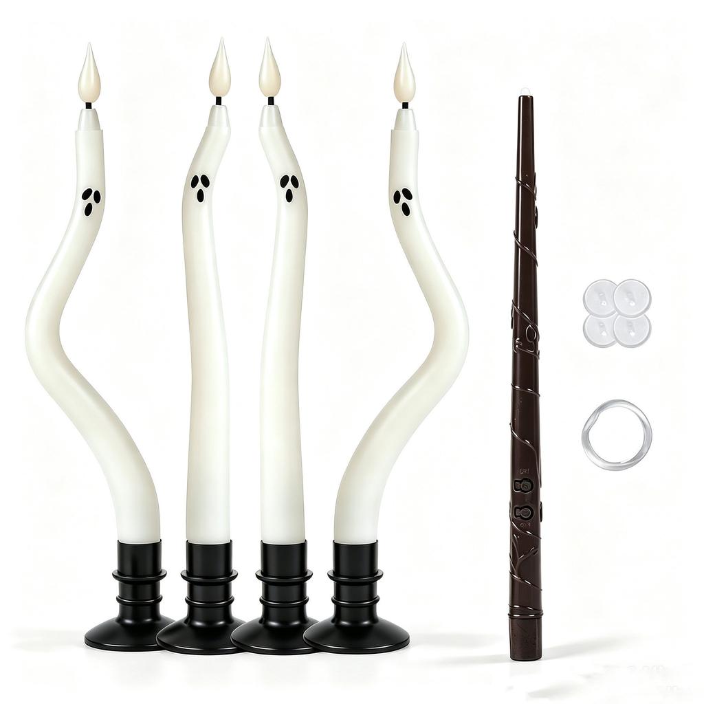 Halloween Twisted Ghost LED Taper Candles Flameless Spooky Ghost Face Electronic Candle For Halloween Party Gothic Table Decor