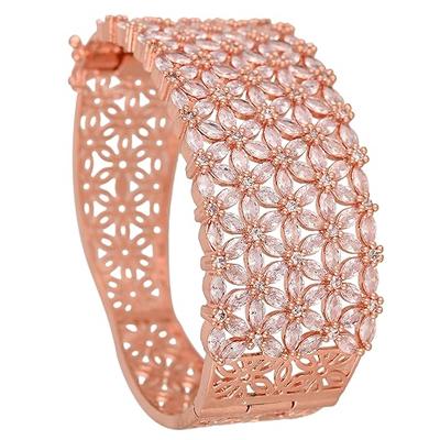 Armband mit vergoldetem CZ-Stein von American Diamond und rotem Rubin zum Öffnen für Mädchen/Frauen (Farbe: Roségold)