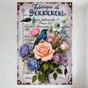 Vintage Metal Tin Sign with Flowers & Bird, 'Fabrique De SERRURERIE' Text, Paris Address Decor for Home, Bar, Man Cave, Restaura