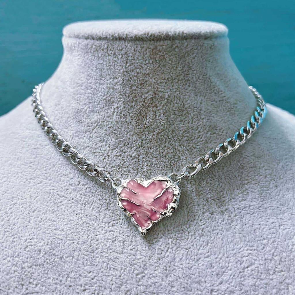 Harajuku Style Red Heart Necklace Alloy Pendant Elegant Chain For Women