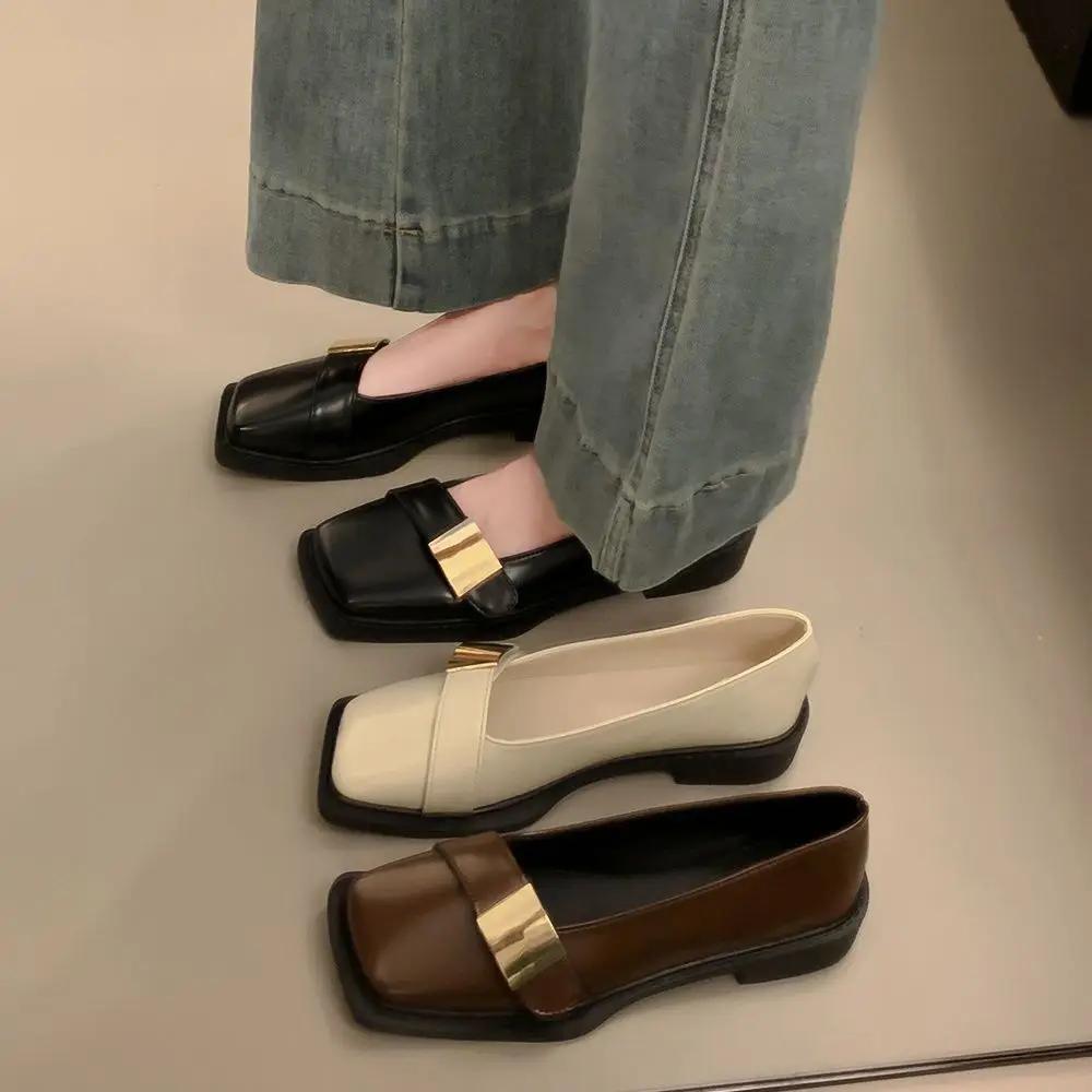 Fashion Square Toe Ladies Footwear Moccasins With Heel Shallow Beige Luxury Brand Lastest Low Price Popular Spring 39 Women's Flat Shoes
