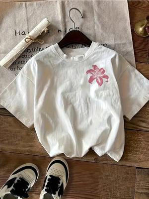 Damen Blumen Seestern Buchstaben Design Muster T-Shirt Lässiges Oberteil Kreativ Einfach Sommer Frühling Niedlich Koreanischer Stil Sommer T-Shirt