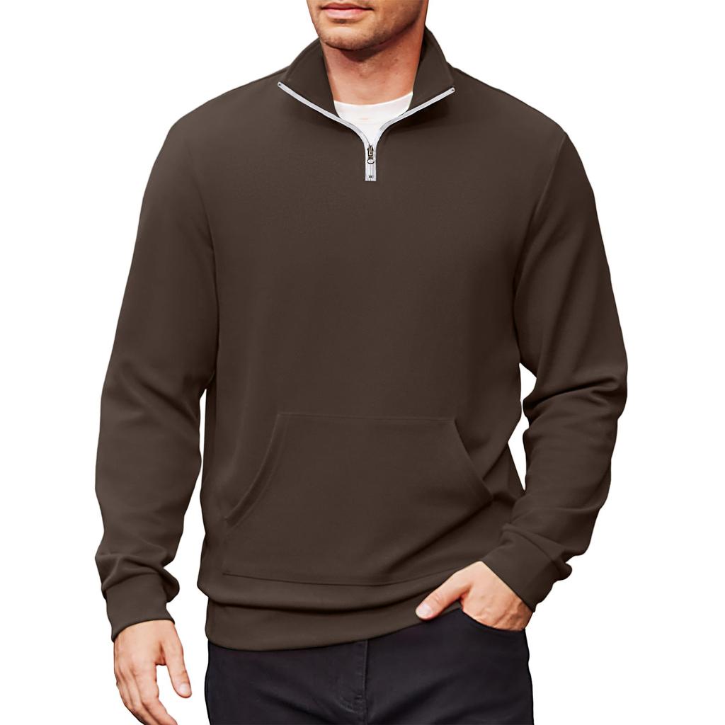 Men's Casual Long-Sleeved Collared Quarter-Zip Sweatshirt