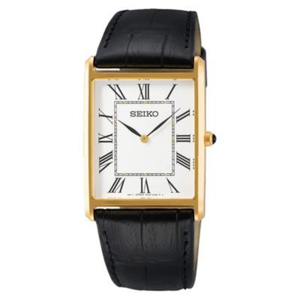[SEIKO] Мужские квадратные кварцевые часы SWR052, белый циферблат, черный кожаный ремешок [Импортные] из Японии чёрный