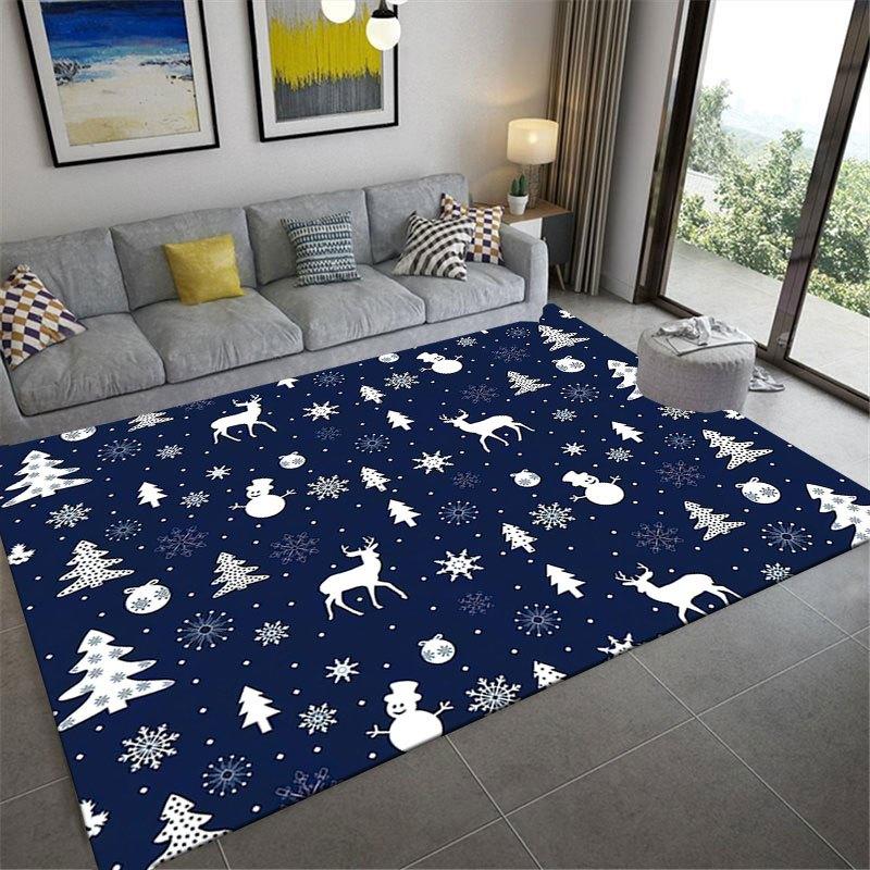 

Полиэстеровый ковер с синей рождественской тематикой, 1 шт. - Нескользящий, можно стирать вручную, износостойкий напольный коврик, ковер из хрустального бархата для гостиной 50x80cm