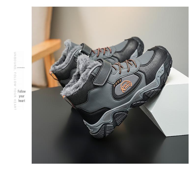 Warm Winter Leather & Velvet High-Top Hiking Boots for Kids