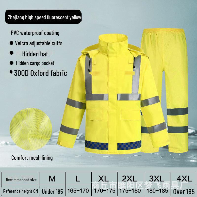 300D Oxford Traffic Safety Reflective Raincoat and Rainpants Set - Anti-Rainstorm, Outdoor Duty Gear