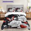Red and White Roses Pattern Bedding Quilt Set Quilt Cover Pillowcase Home Decoration Birthday Gift (1 * Duvet Cover + 2 * Pillowcase, Without Core)