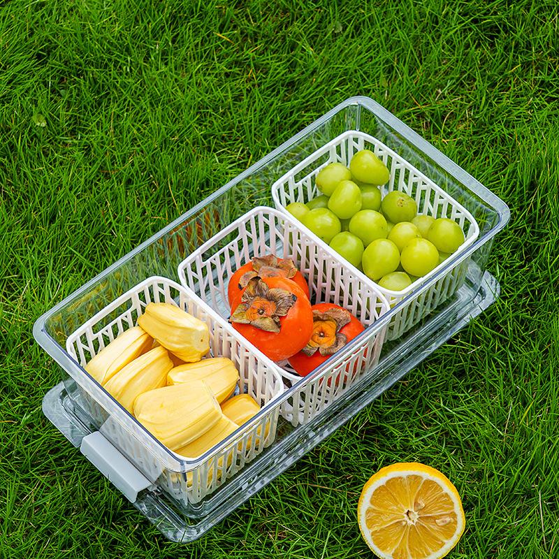 Outdoor Convenient Fresh-keeping Box, Food-grade Refrigerator Fresh-keeping Box, Plastic Drain Large-capacity Fruit Refrigerator Storage Box