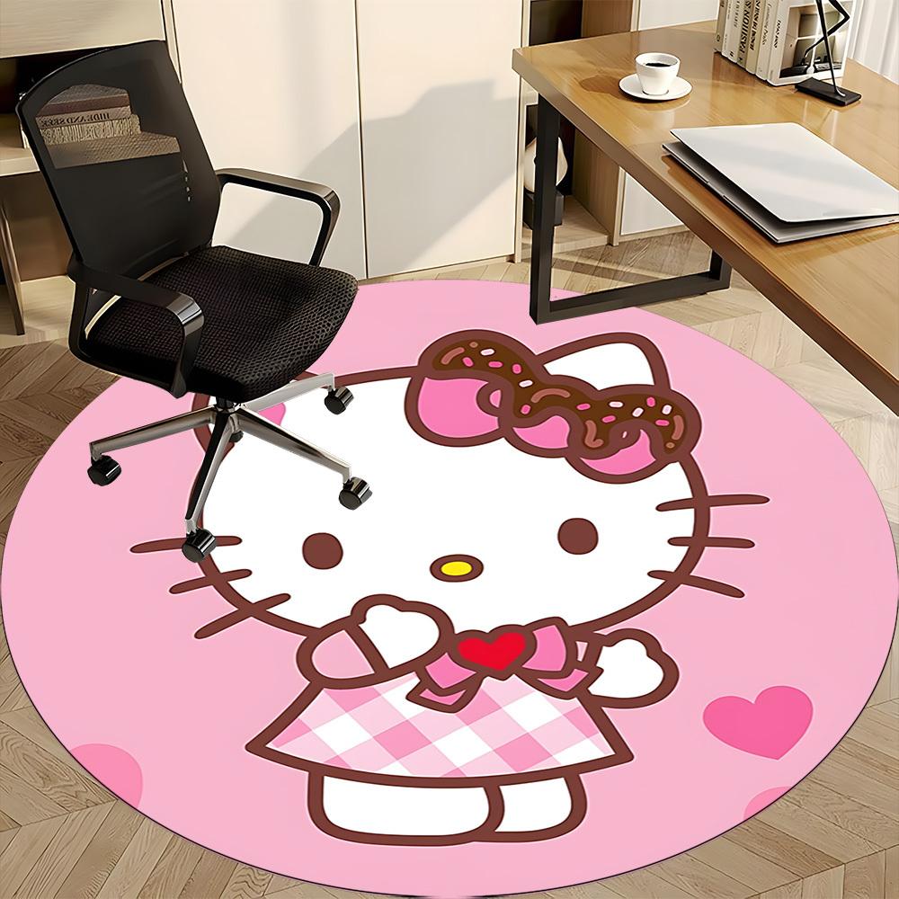 1pc Hello Kitty Chair Carpet for Office Non Slip, Machine Washable Rug for Office, Room Holiday Decor for Christmas, Birthday Polyester
