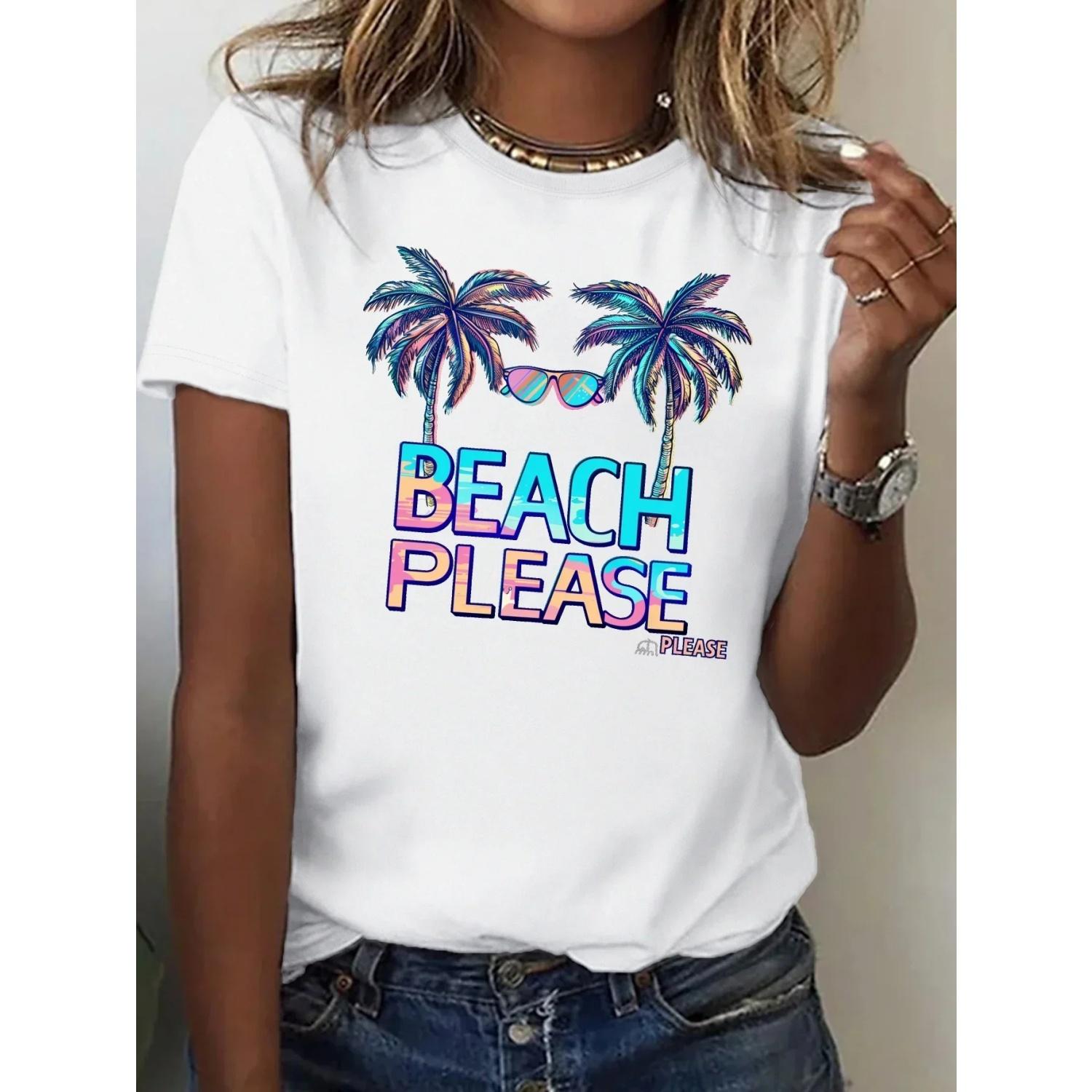 

T-shirt Harajuku Female Beach Tree Print Crew Neck Casual Funny Graphic Short Sleeve Top for Spring Summer Women s Clothing XXXXXL білий