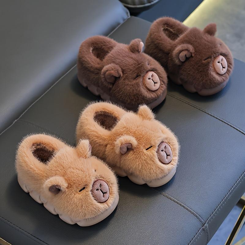 Winter Warm Kids' Bear Face Slip-On Shoes Soft Brown Non-Slip Soles Easy Slip-On Closure Lightweight Indoor